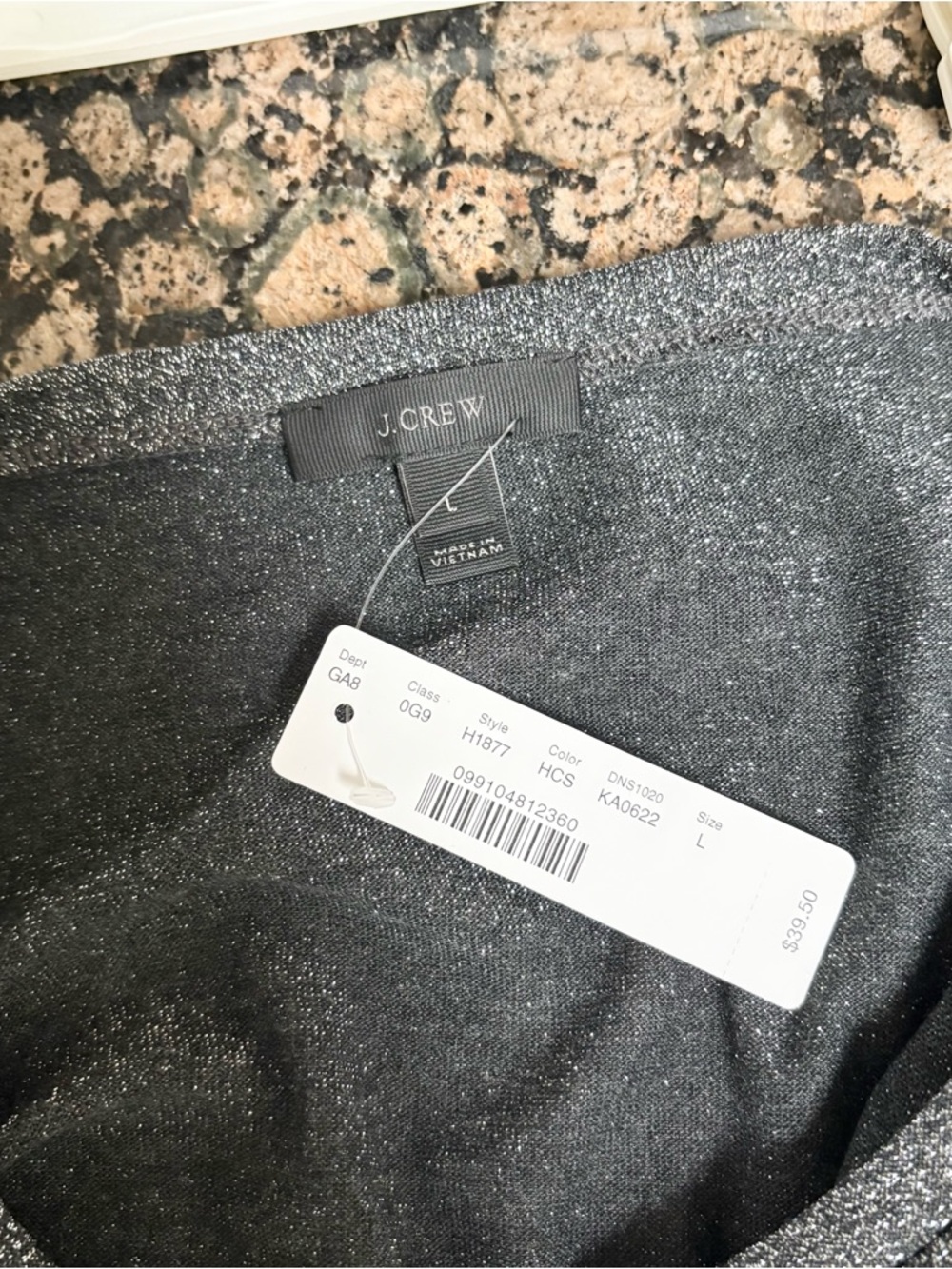 NWT J. Crew Sparkle Bell Sleeve Top Silver Metallic Black Size L - Picture 7 of 7